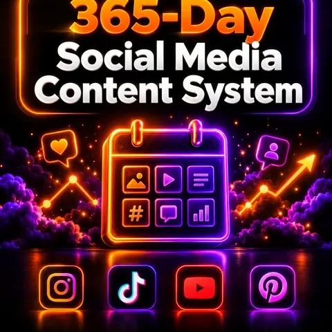 365-Day Social Media Content Calendar with 365 post ideas, planning templates and AI content prompts
