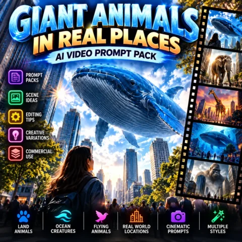 AI fantasy video prompts featuring a giant translucent jellyfish-like sky creature floating above a cinematic coastal overlook